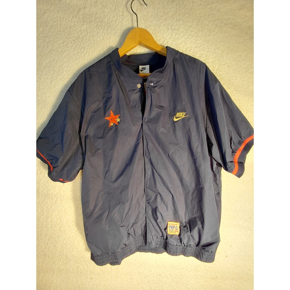 Vintage Nike Hoops Short Sleeve Windbreaker Navy Blue Gold Star Jacket Mens L